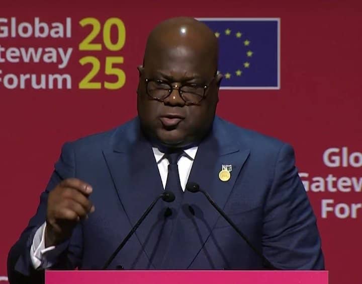 Félix Tshisekedi, en marge de sa participation à la 2ᵉ édition du Forum Global Gateway, à Bruxelles (Belgique), le 9 octobre 2025.
