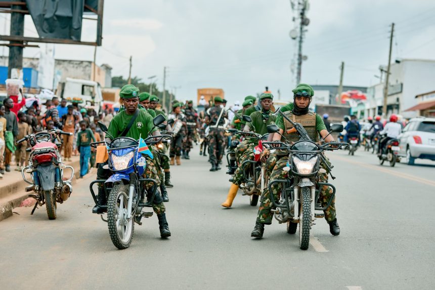 Les militaires FARDC de l' unité Tigre en plein marche au boulevard de libération de Bunia, Ph. Octobre 2025.