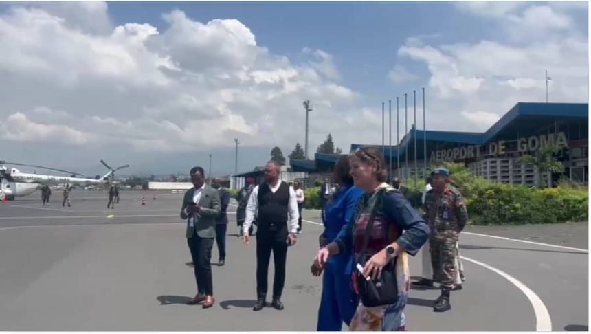 Vivian van de Perre, cheffe intérimaire de la MONUSCO, à son arrivée à l’aéroport de Goma (Nord-Kivu). Photo Radio Okapi, 12 février 2026.