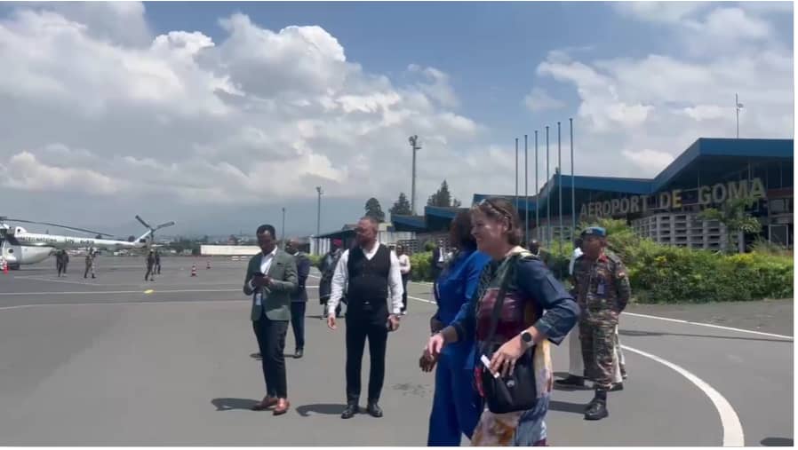 Vivian van de Perre, cheffe intérimaire de la MONUSCO, à son arrivée à l’aéroport de Goma (Nord-Kivu). Photo Radio Okapi, 12 février 2026.